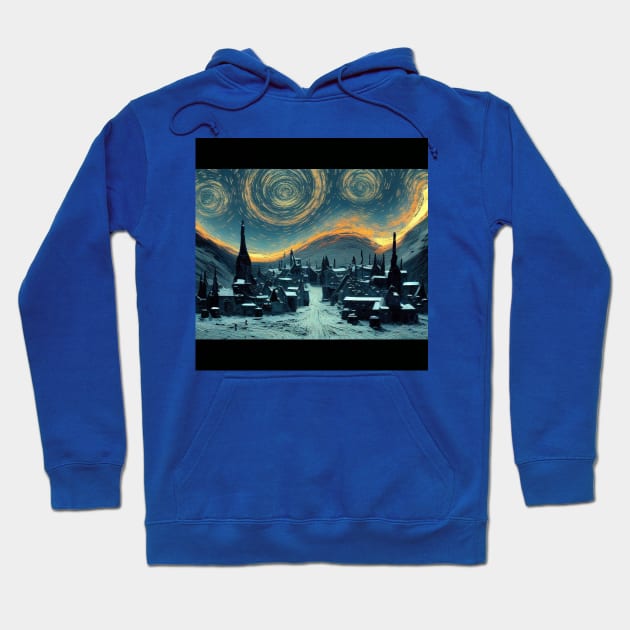 Starry Night Over Hogsmeade Village Hoodie by Grassroots Green